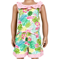 AnnLoren Little & Big Girls Pink Flamingo Palm Tree Kids Shorts Jumpsuit-0