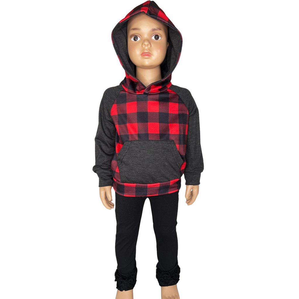 Unisex Red & Black Plaid Pullover Hoodie Christmas Jacket-2