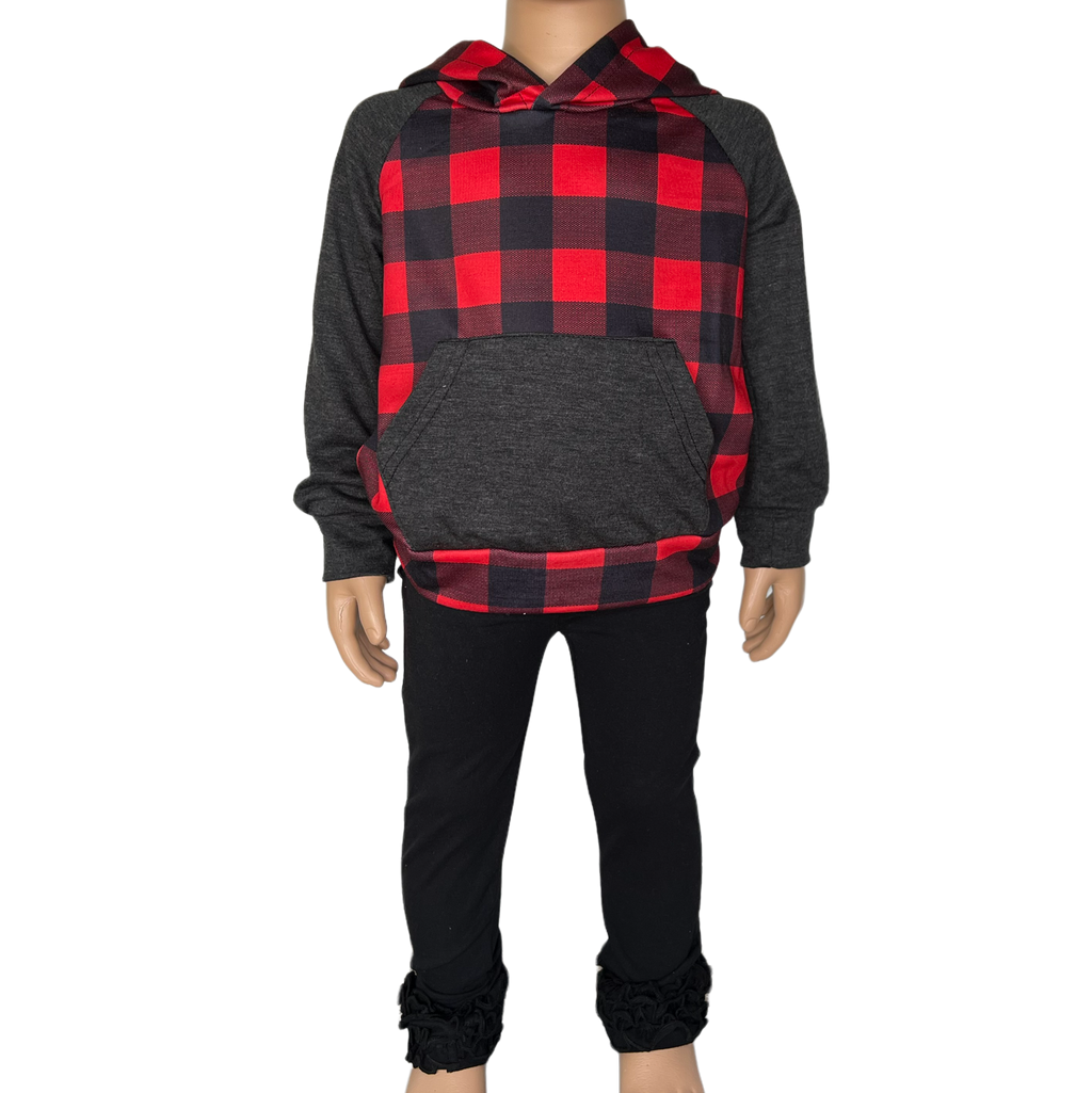 Unisex Red & Black Plaid Pullover Hoodie Christmas Jacket-3