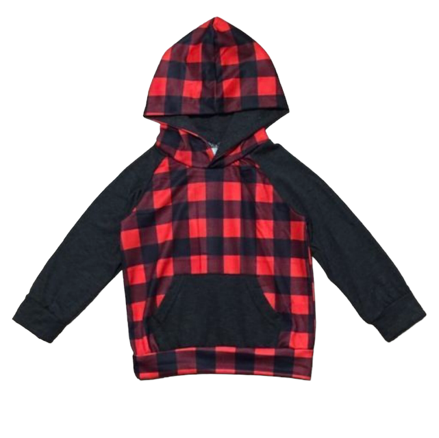 Unisex Red & Black Plaid Pullover Hoodie Christmas Jacket-0