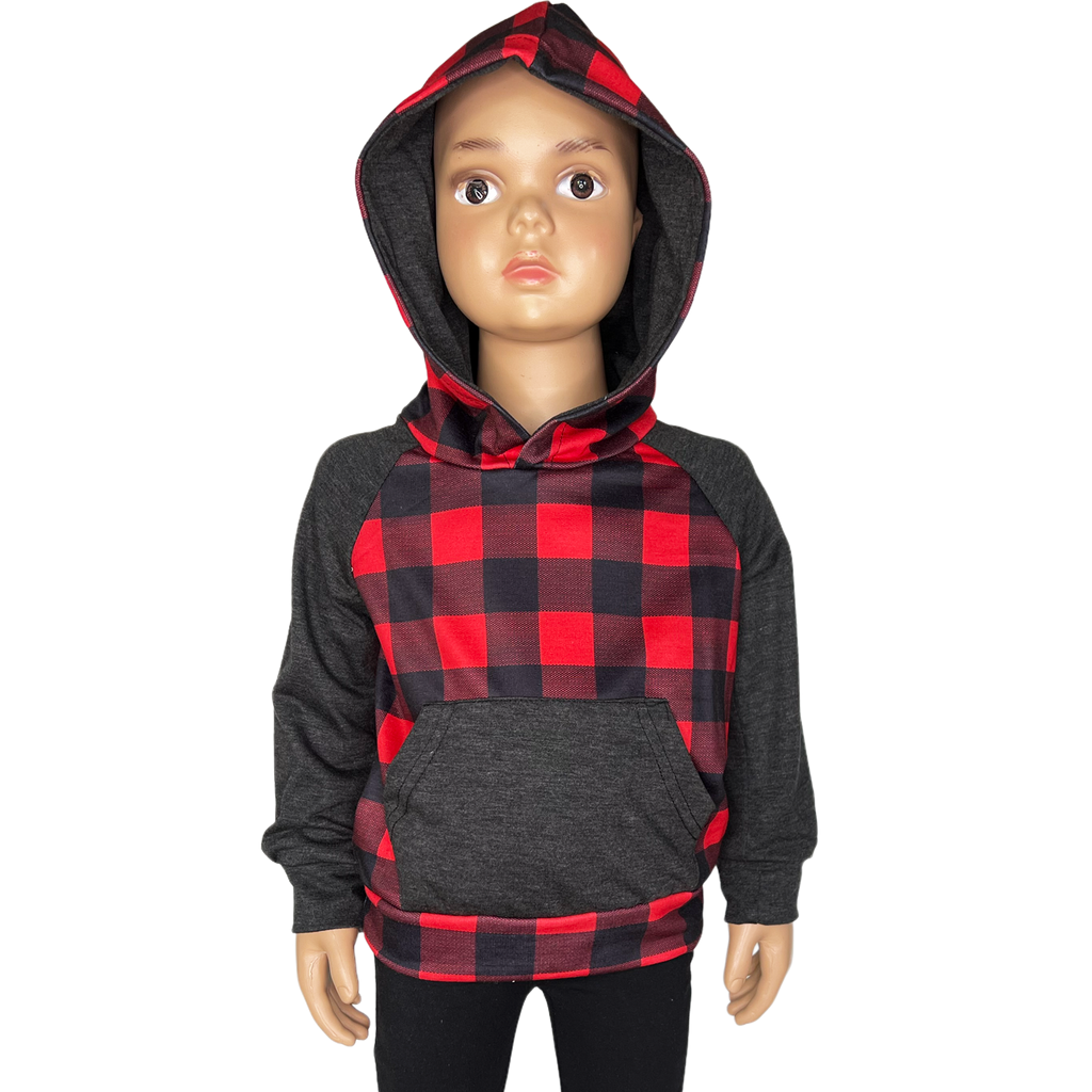 Unisex Red & Black Plaid Pullover Hoodie Christmas Jacket-4