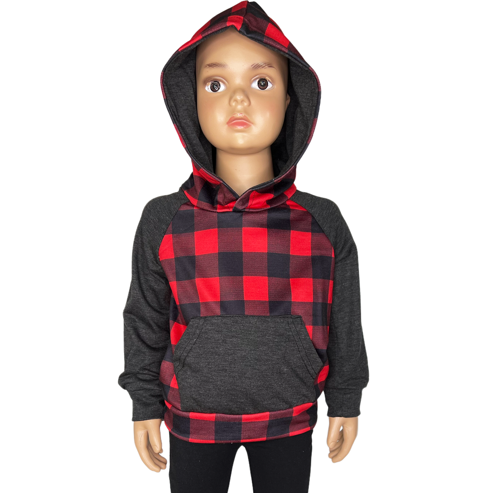 Unisex Red & Black Plaid Pullover Hoodie Christmas Jacket-4