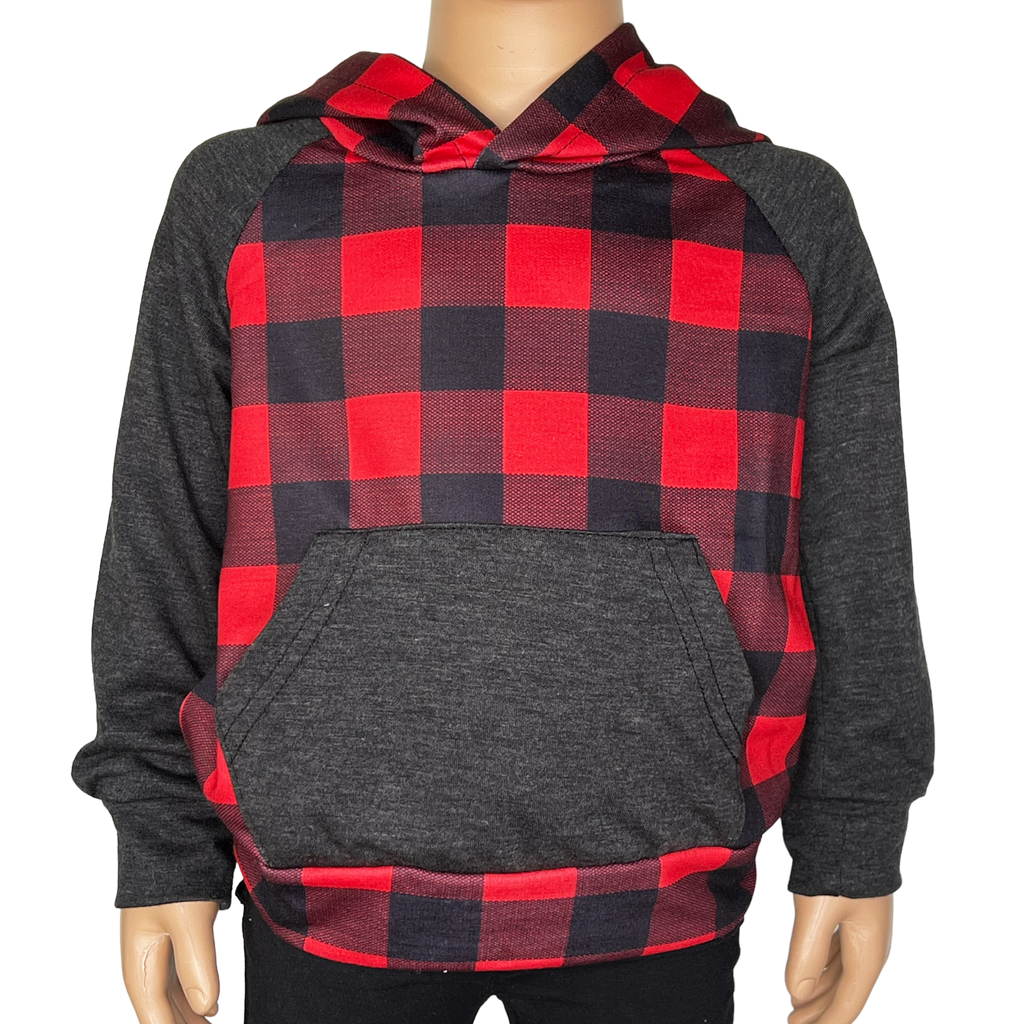 Unisex Red & Black Plaid Pullover Hoodie Christmas Jacket-1