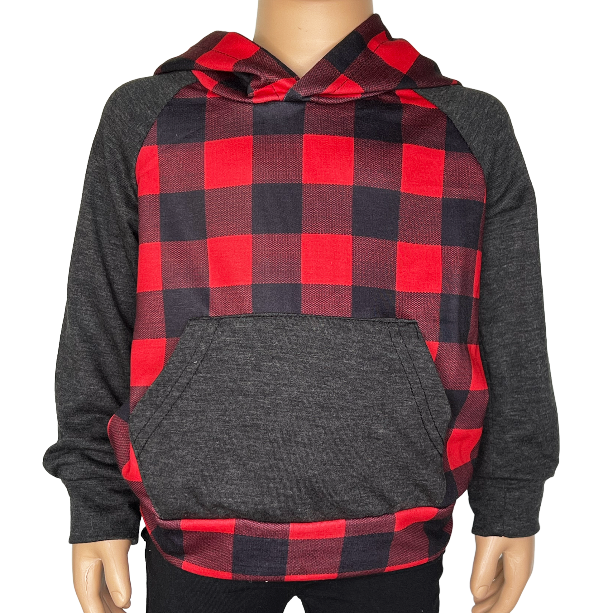 Unisex Red & Black Plaid Pullover Hoodie Christmas Jacket-1