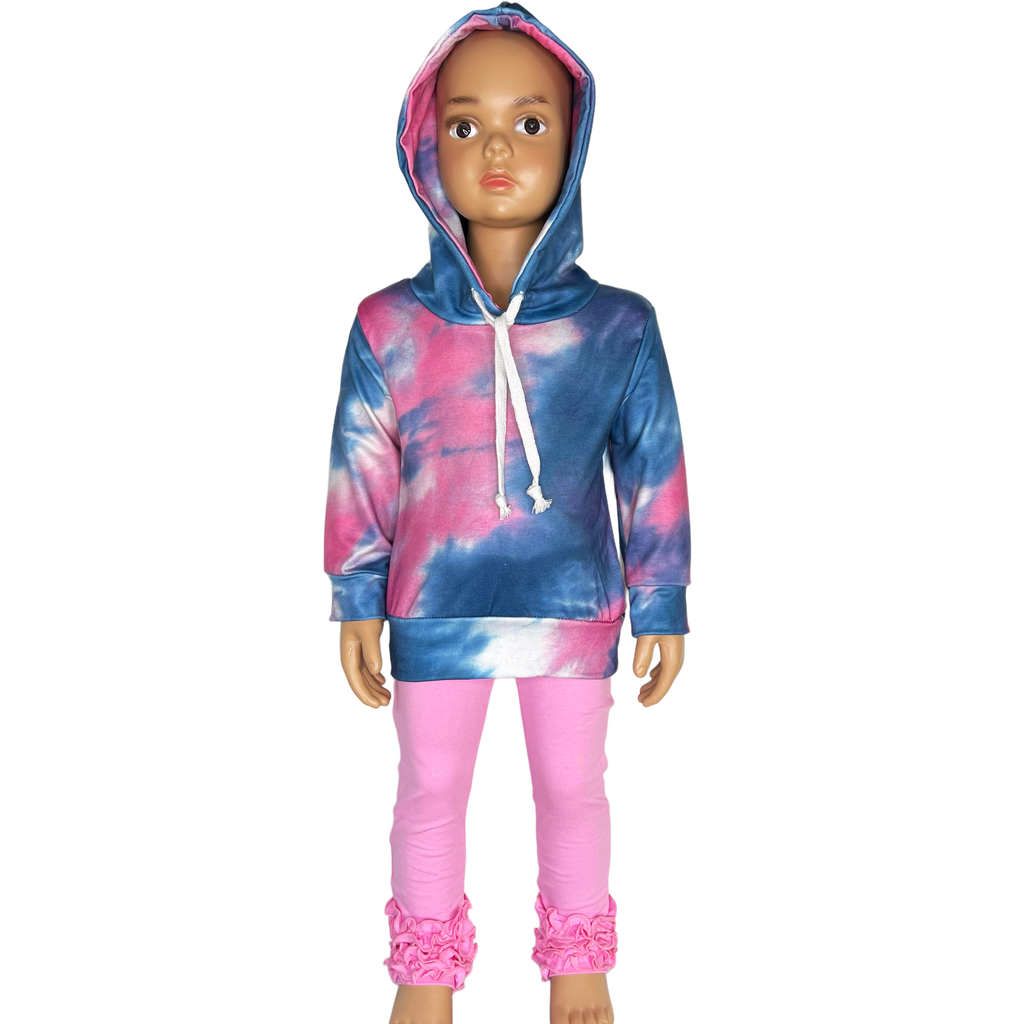 Girls Blue & Pink Pull over Tie Dye Hoodie Sweatshirt Jacket-2