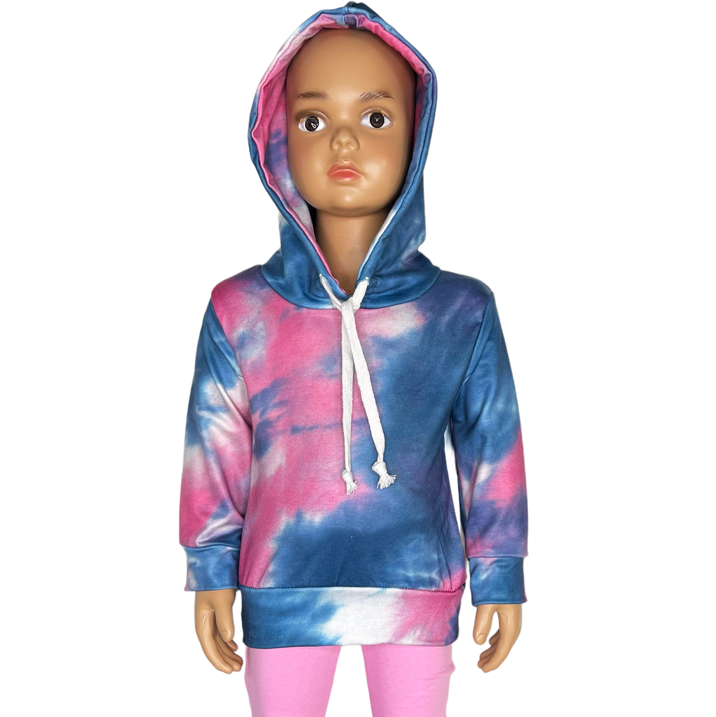 Girls Blue & Pink Pull over Tie Dye Hoodie Sweatshirt Jacket-3