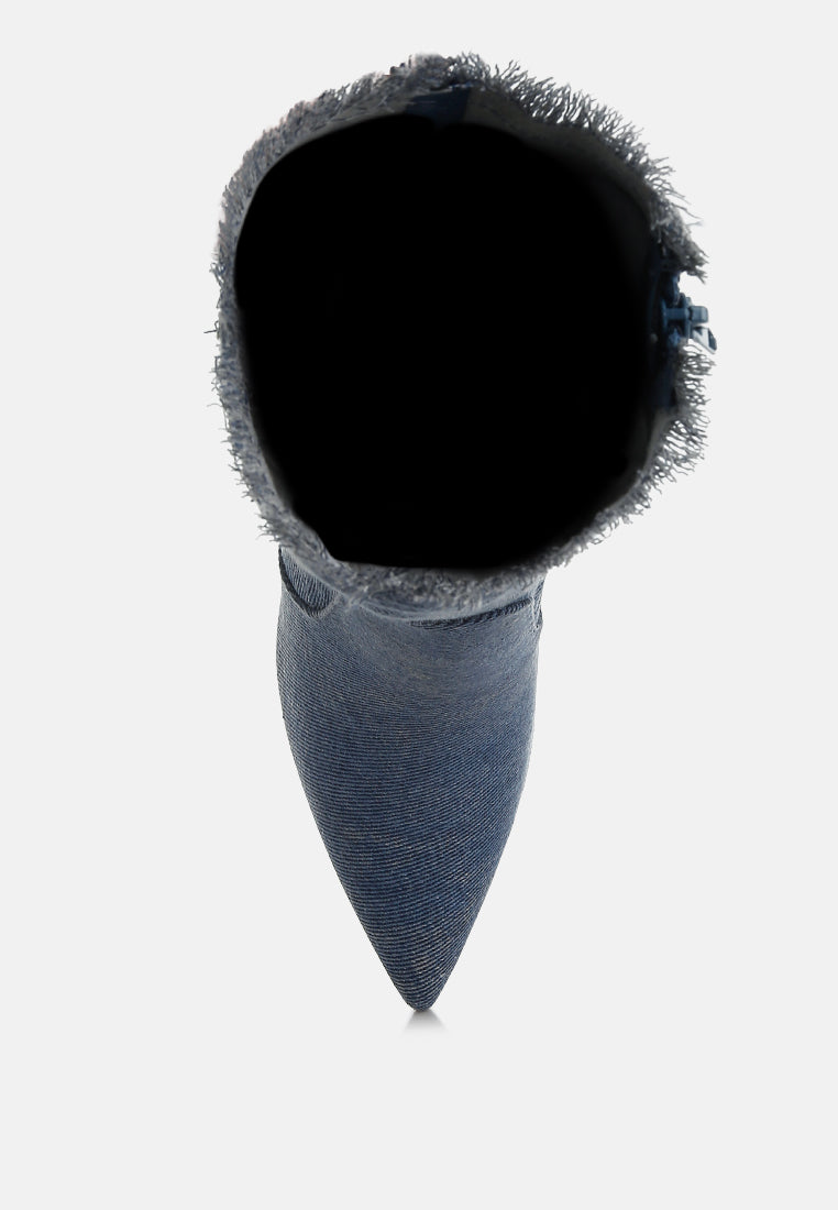 Himkok Distressed Denim Mid-Calf Boots-4