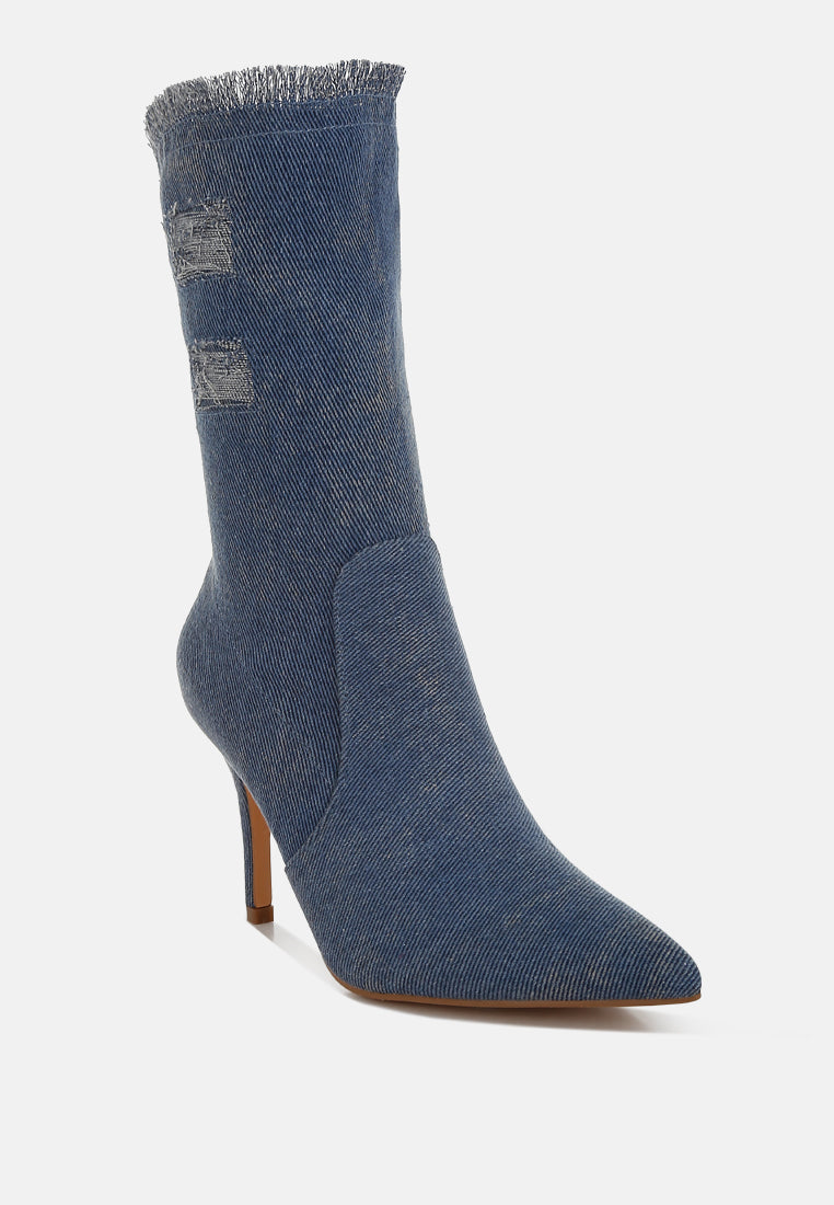 Himkok Distressed Denim Mid-Calf Boots-2