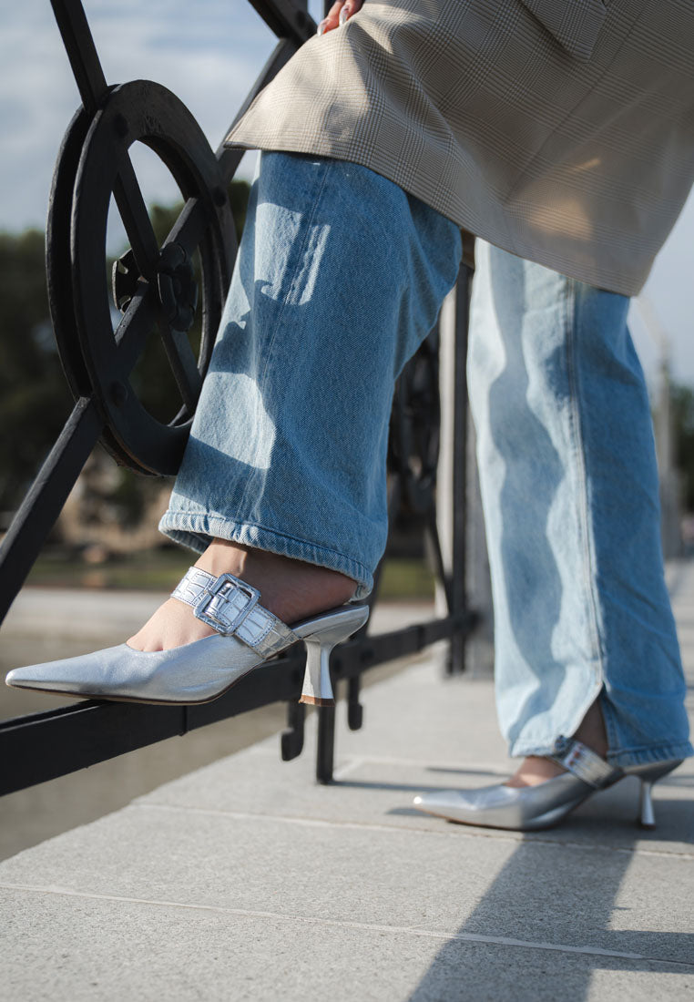 Bismi Large Buckle Kitten Heel Mules-1