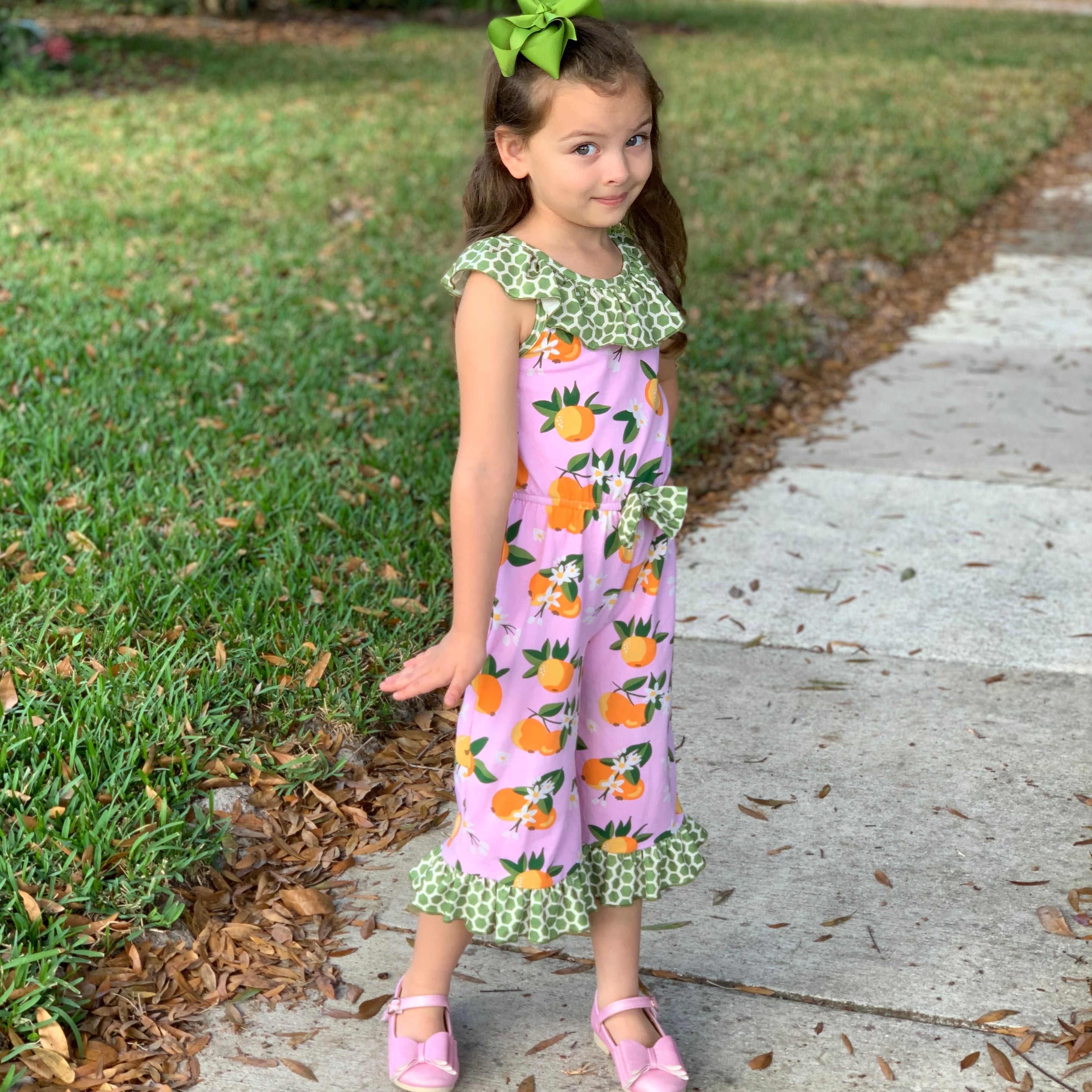 AnnLoren Girls Pretty as a Peach Capri Jumpsuit One Piece Outfit-4