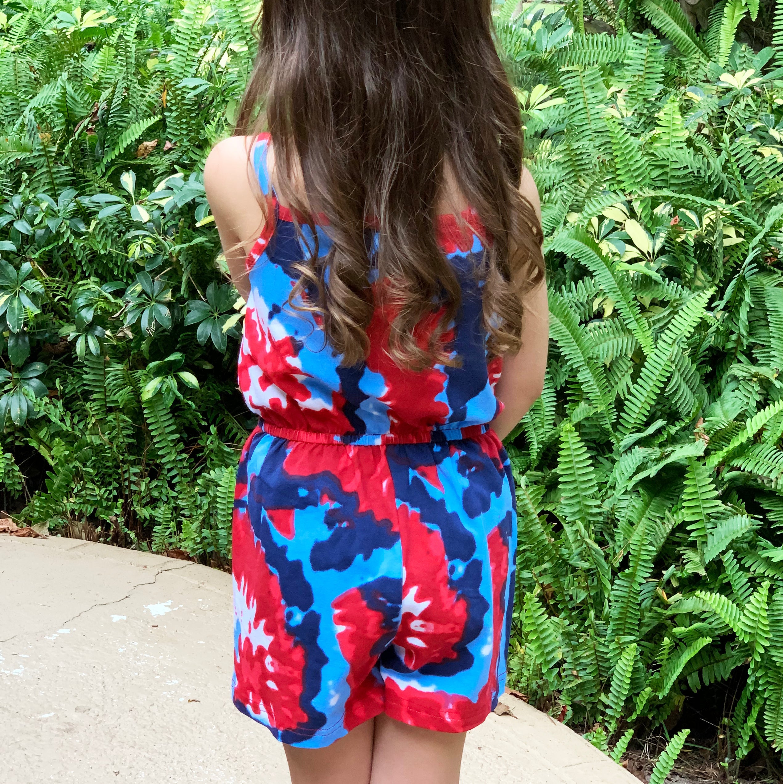 AnnLoren Girls Tie Dye 4th of July Shorts Jumpsuit Summer Romper-3