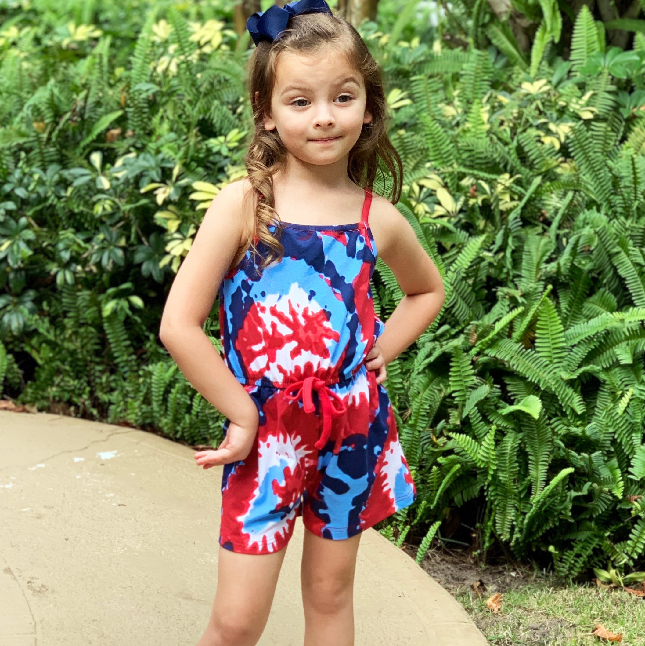 AnnLoren Girls Tie Dye 4th of July Shorts Jumpsuit Summer Romper-4