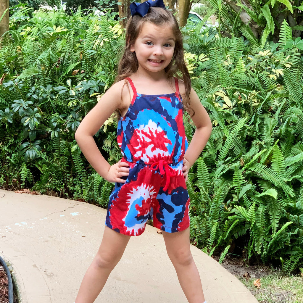 AnnLoren Girls Tie Dye 4th of July Shorts Jumpsuit Summer Romper-2
