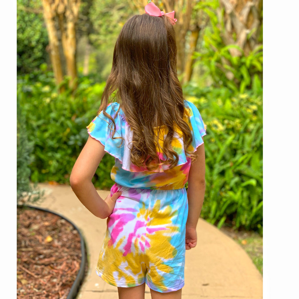 AnnLoren Girls Pastel Tie Dye Shorts Jumpsuit One Piece Outfit-2