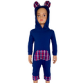 AnnLoren Girls Long Sleeve Teddy Bear Blue Plaid Baby Toddler Romper Hoodie One Piece-0
