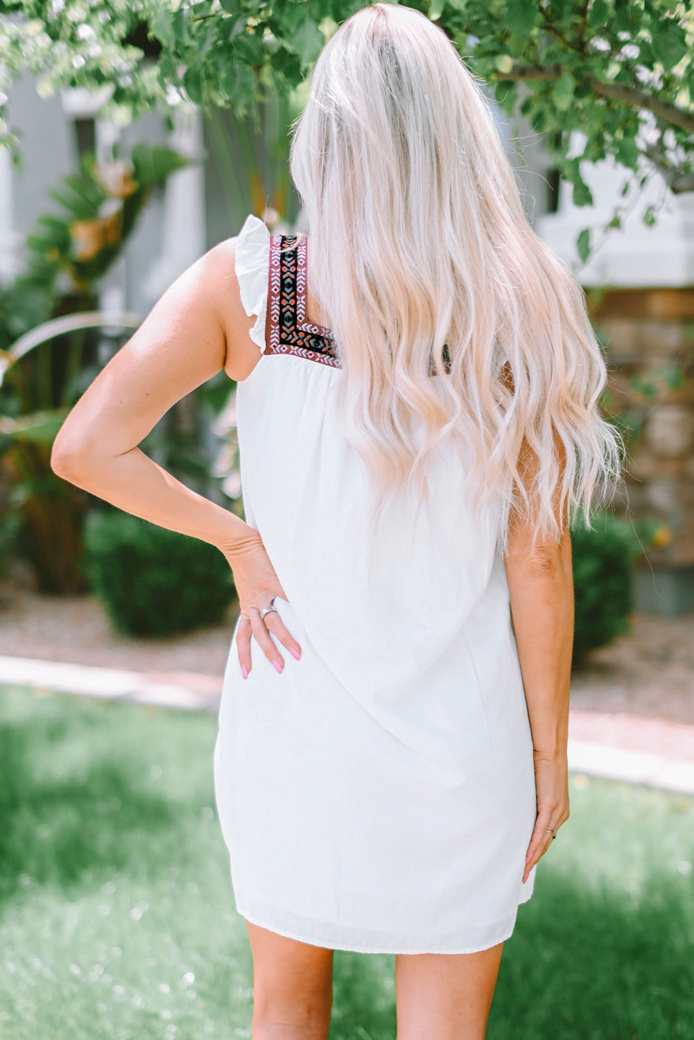 Nola Frill Embroidered Square Neck Shift Dress-1
