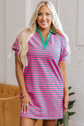 Hattie Stripe Collared T-Shirt Dress-0