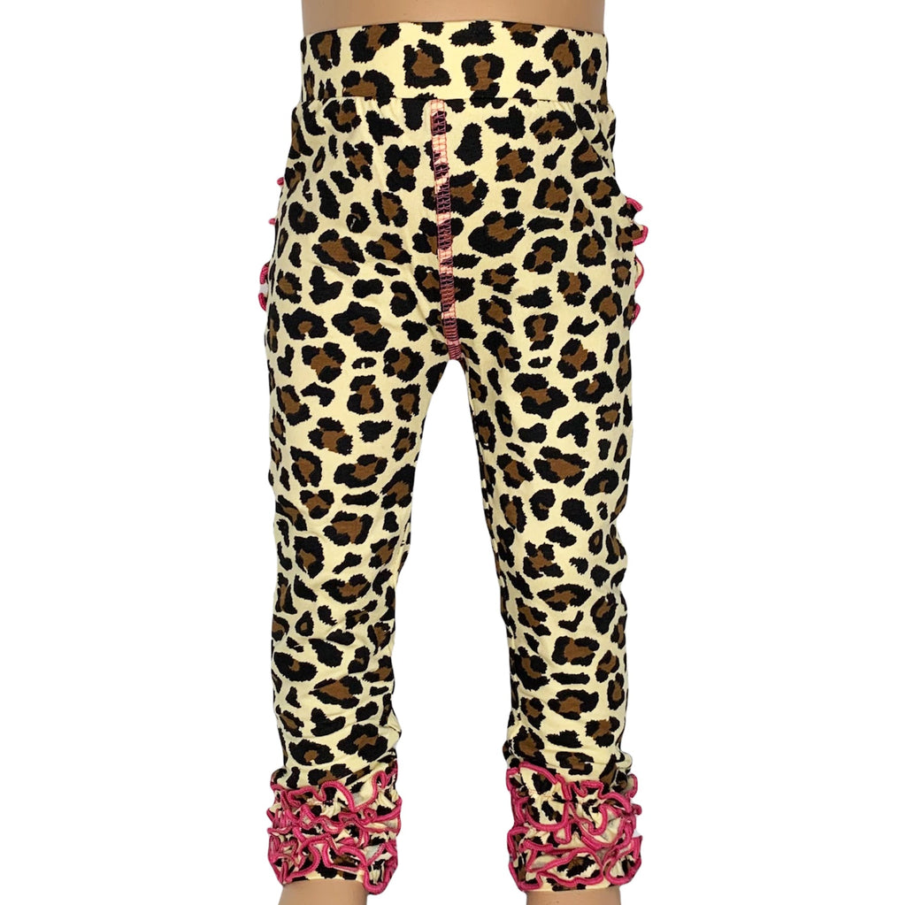 AnnLoren Baby Toddler Big Girls Boutique Leopard Ruffle Butt Leggings-3