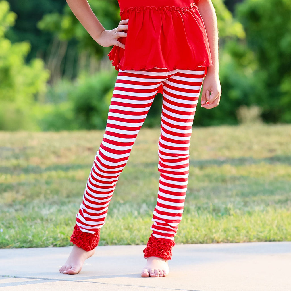 AnnLoren Baby Toddler Big Girls Boutique Red Ruffle Butt Leggings-1