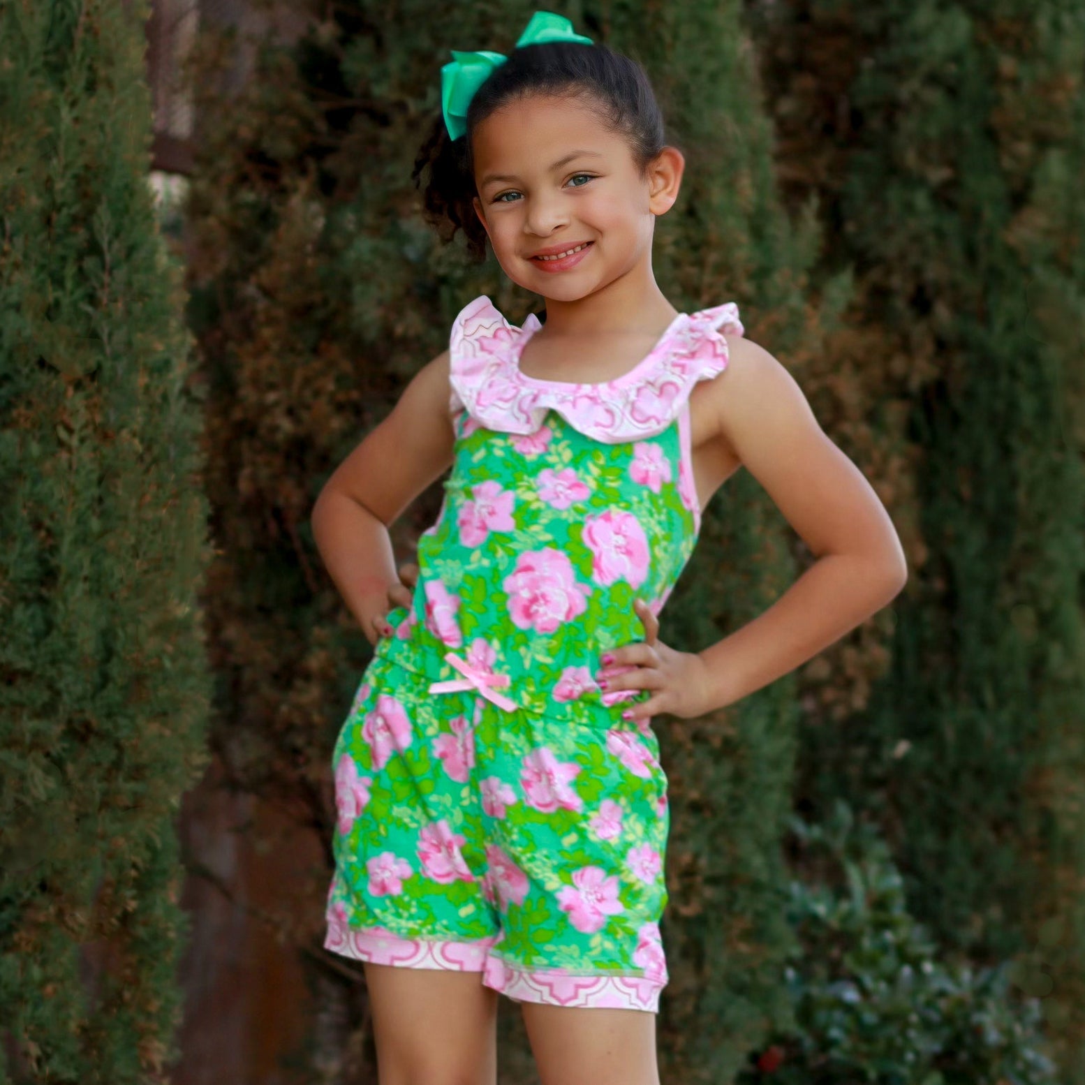 Girls Jumpsuit Shabby Chic Floral Spring Summer Romper-2