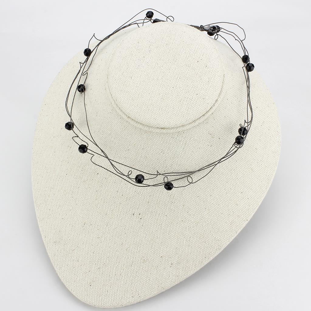 LO4719 - Ruthenium White Metal Necklace with Synthetic Synthetic Glass in Jet-2