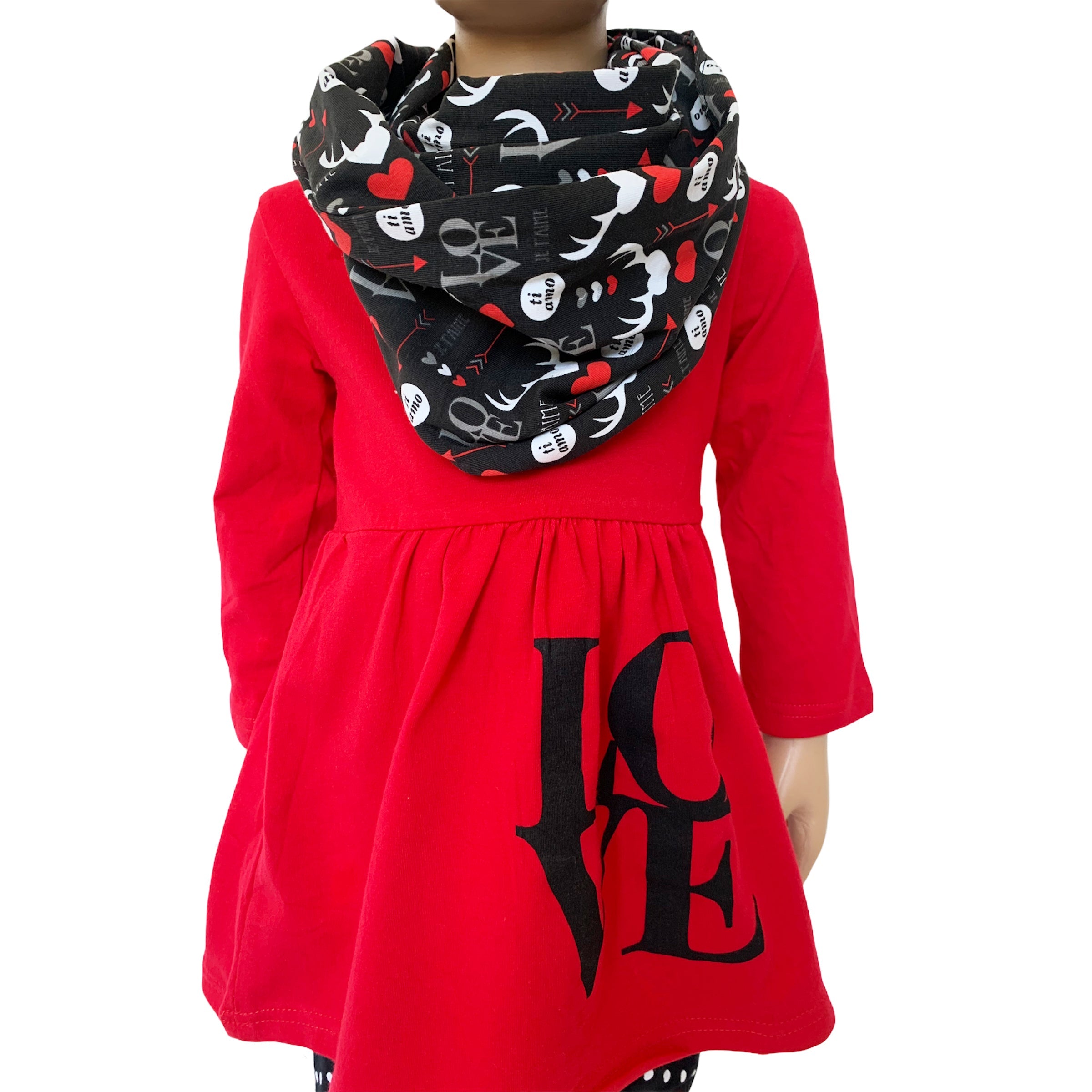 Girls Valentine's Day LOVE Red Long Sleeve Tunic Leggings & Scarf Clothing Set-2