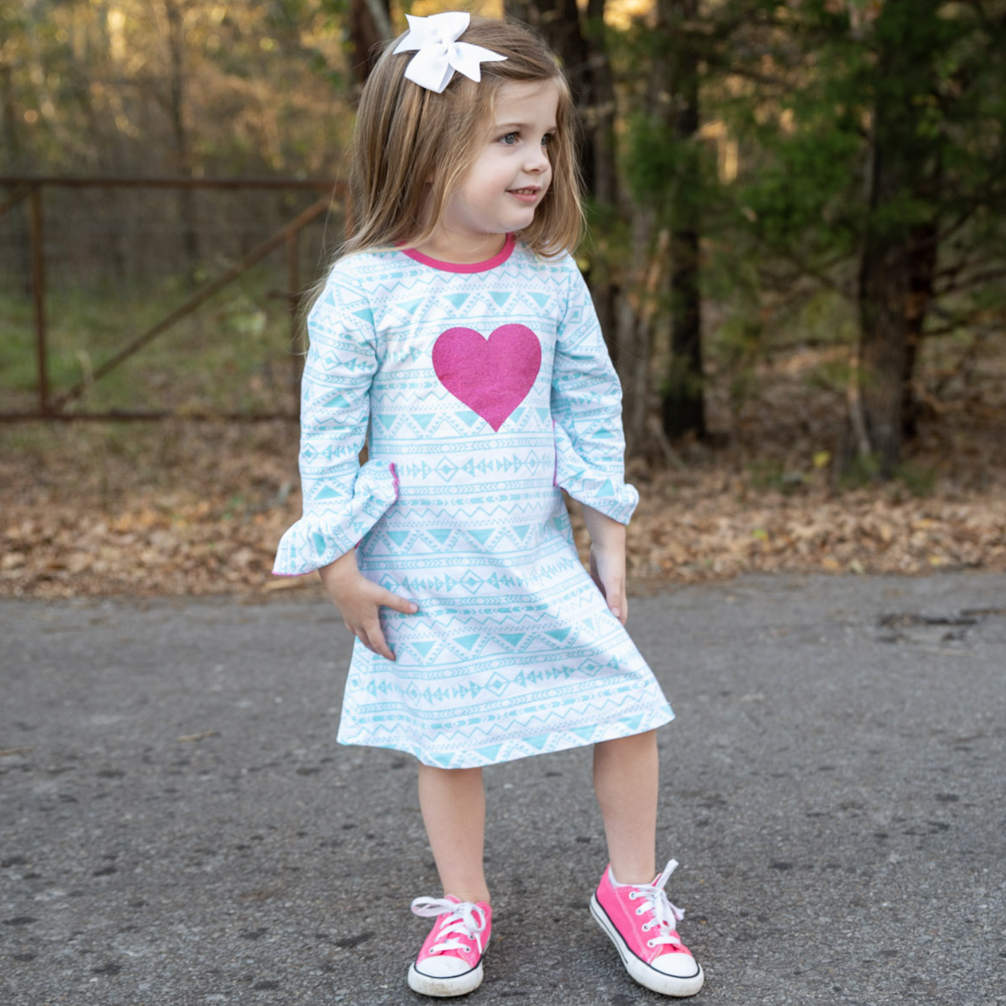 AL Limited Girls Boutique Blue & Pink Heart Soft Cotton Long Sleeve Dress-1