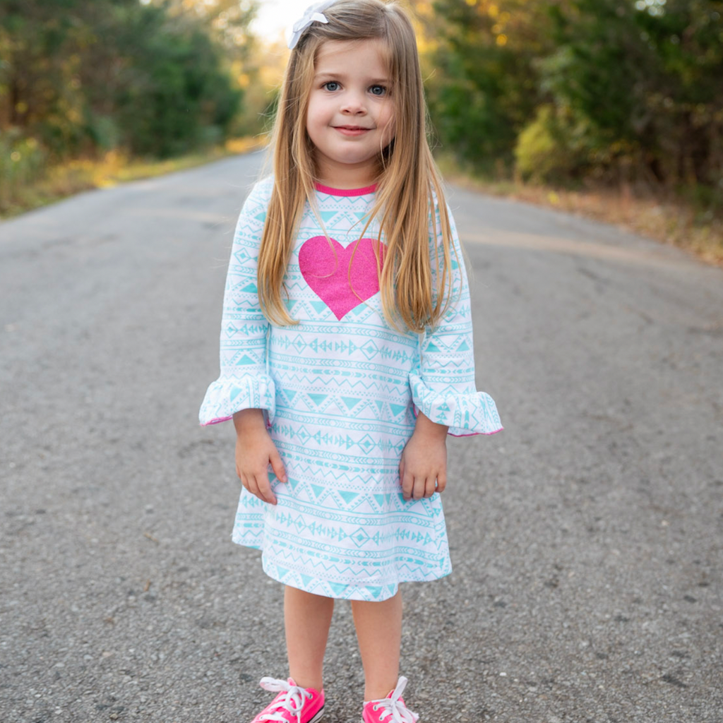 AL Limited Girls Boutique Blue & Pink Heart Soft Cotton Long Sleeve Dress-2