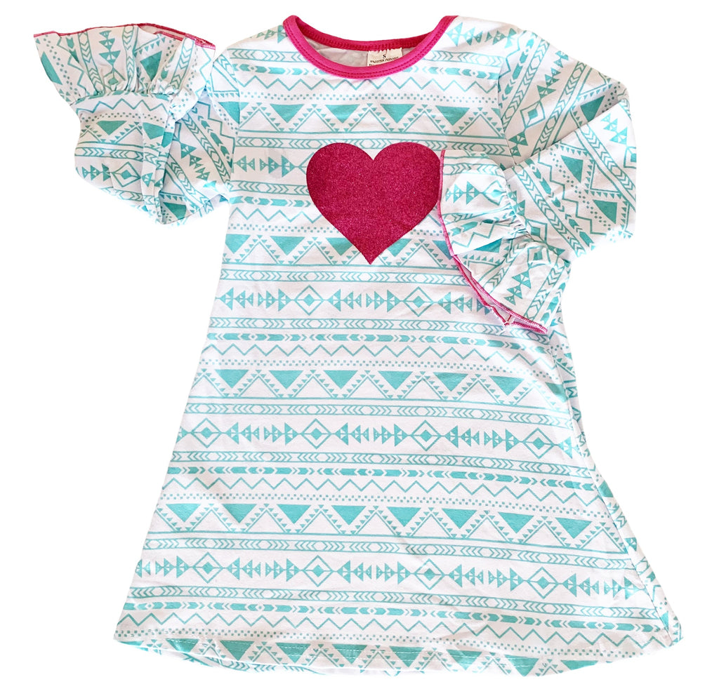 AL Limited Girls Boutique Blue & Pink Heart Soft Cotton Long Sleeve Dress-4