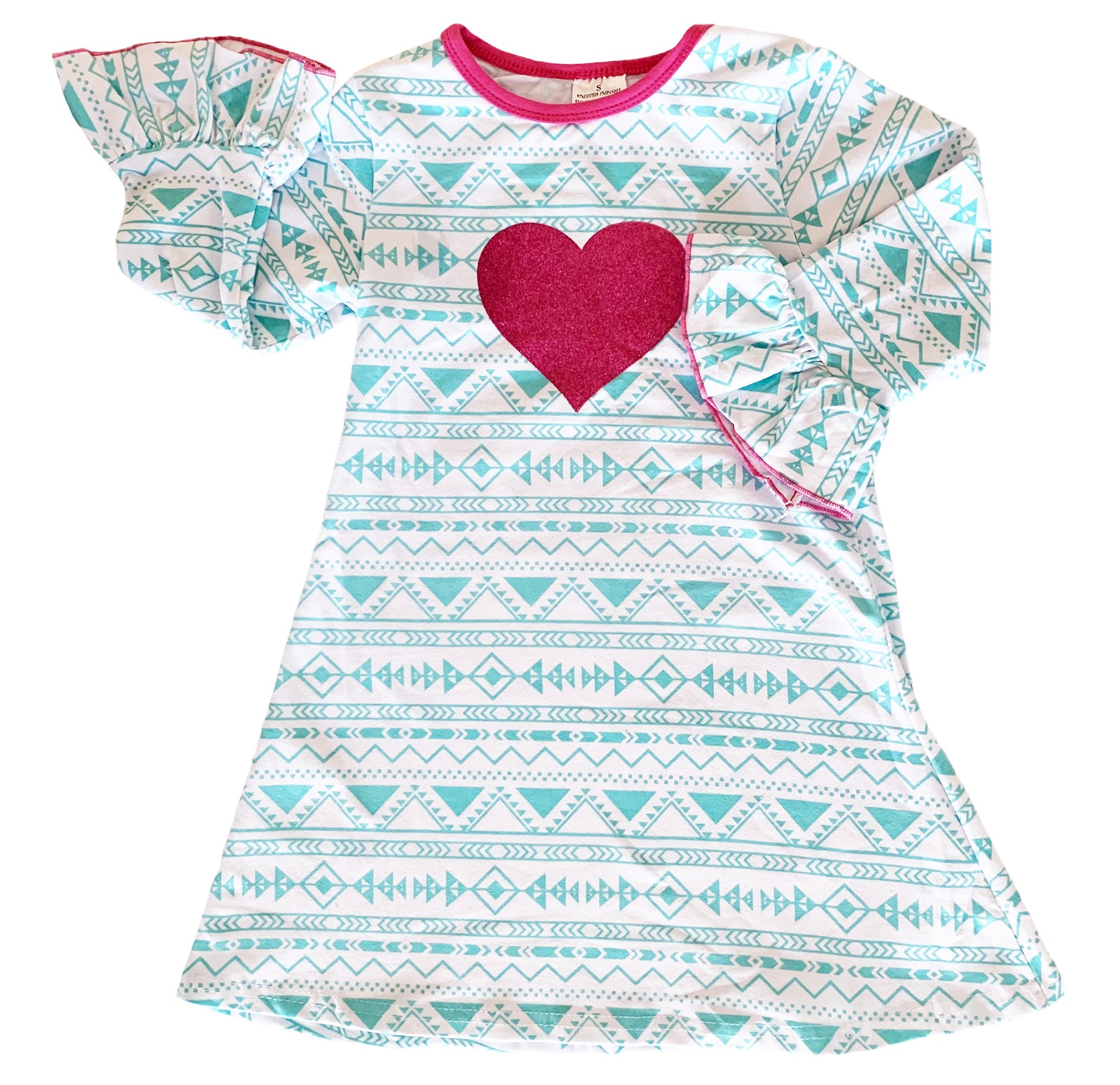 AL Limited Girls Boutique Blue & Pink Heart Soft Cotton Long Sleeve Dress-4