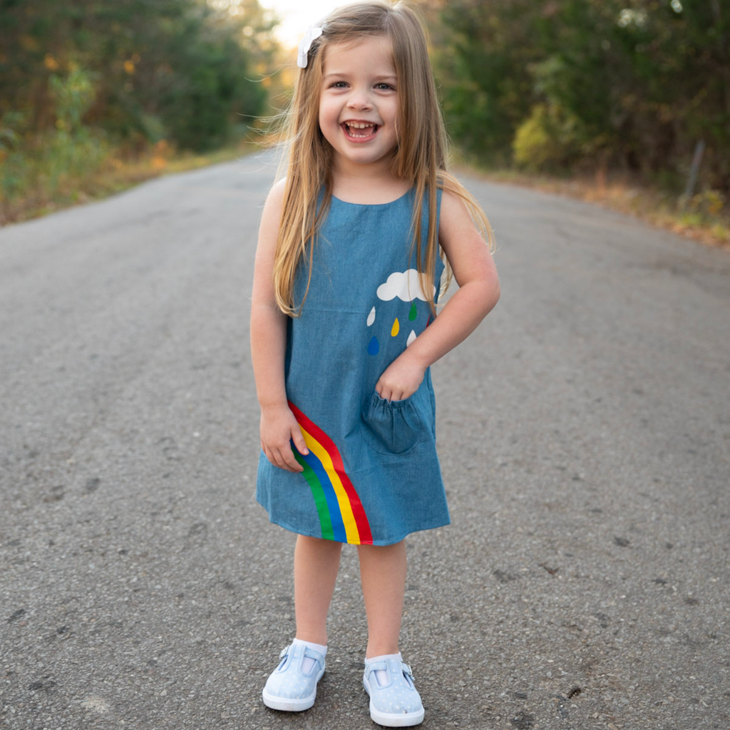 AL Limited Girls Blue Chambray Rainbow Overall Dress-1