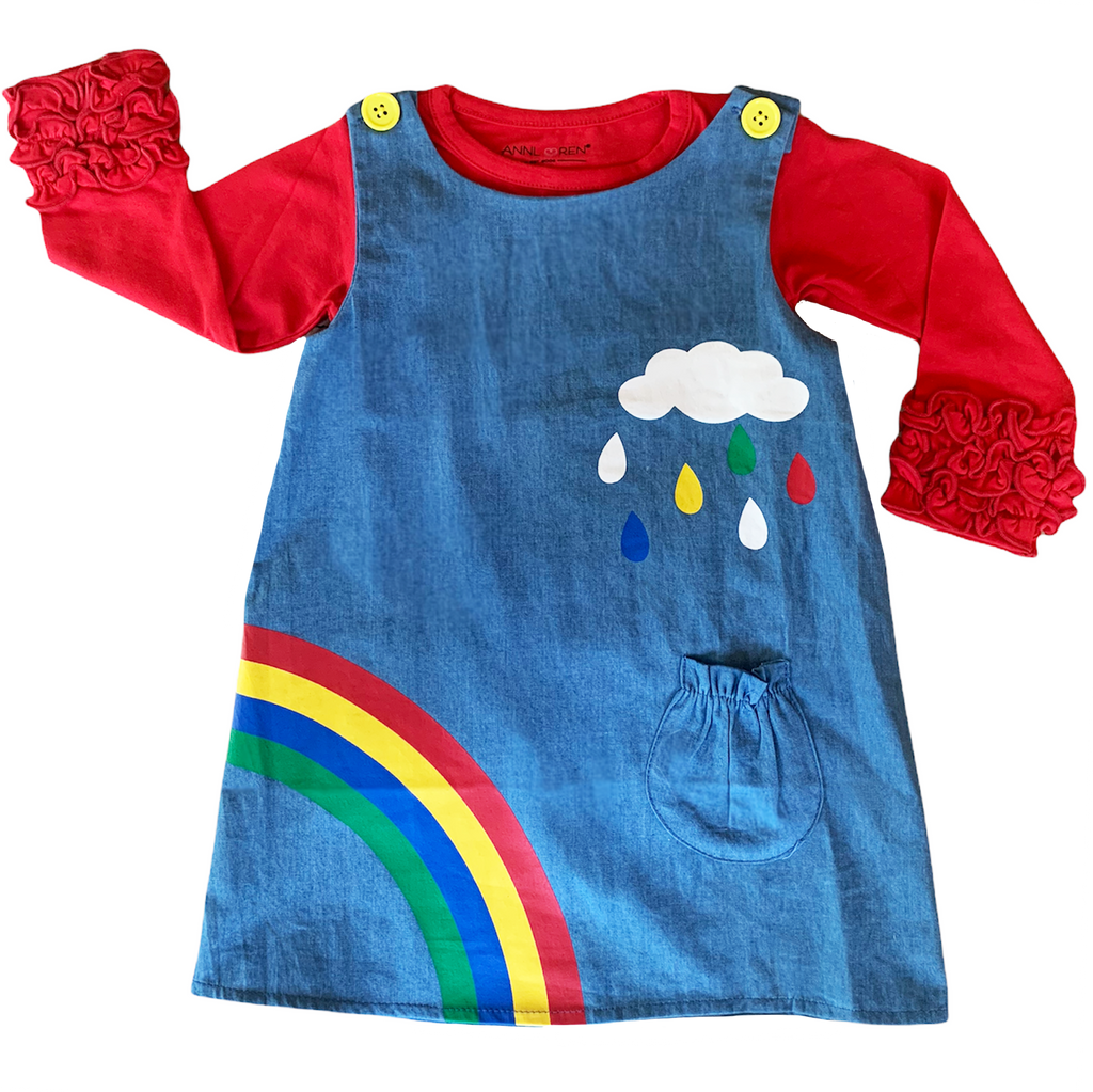 AL Limited Girls Blue Chambray Rainbow Overall Dress-3