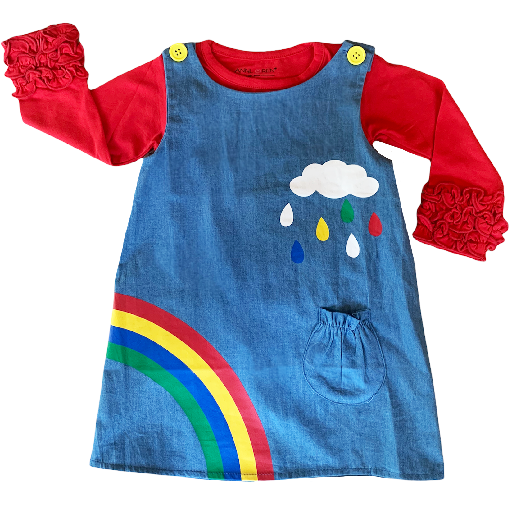 AL Limited Girls Blue Chambray Rainbow Overall Dress-3