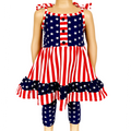 AnnLoren Girls 4th of July Stars & Striped Dress & Capri Leggings Outfit-0