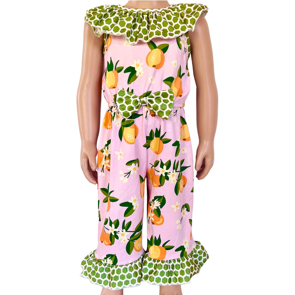 AnnLoren Girls Pretty as a Peach Capri Jumpsuit One Piece Outfit-0