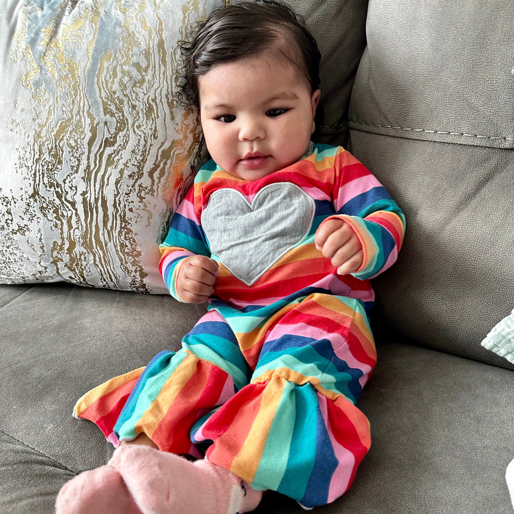 AnnLoren Girls Long Sleeve Rainbow Hearts Baby Toddler Romper One Piece-3