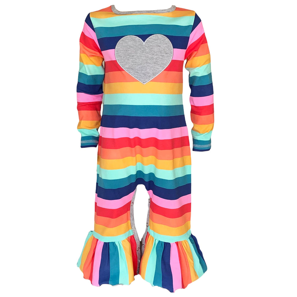 AnnLoren Girls Long Sleeve Rainbow Hearts Baby Toddler Romper One Piece-0