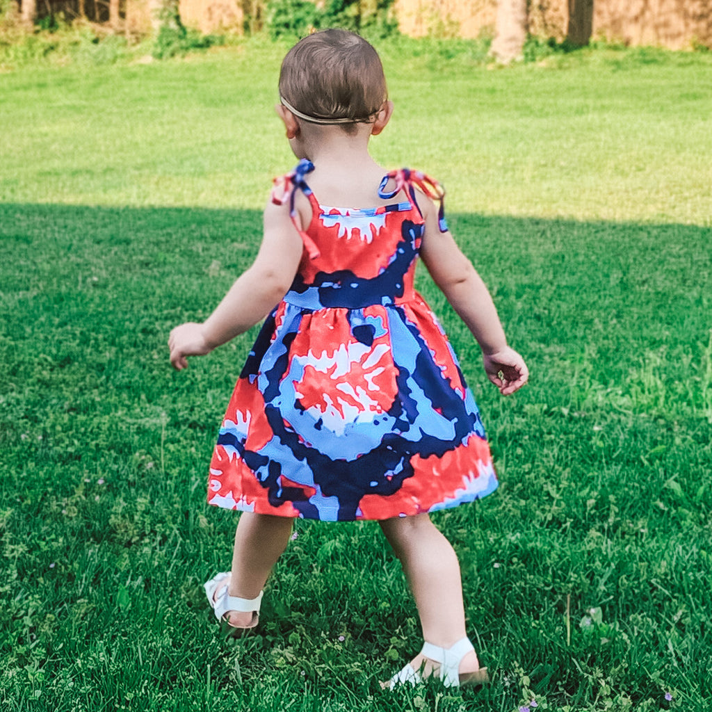AnnLoren Big Little Girls 4th of July Tie Dye Summer Swing Dress-2