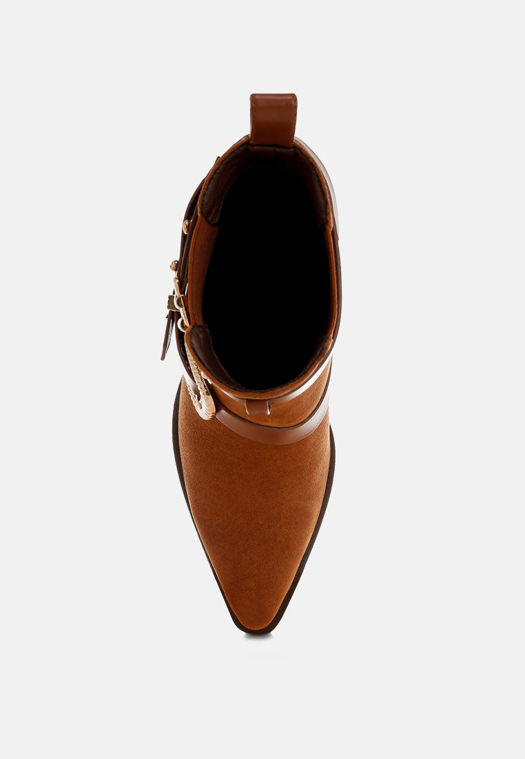 Raveta Microfiber Buckle Strap Western Boots-3