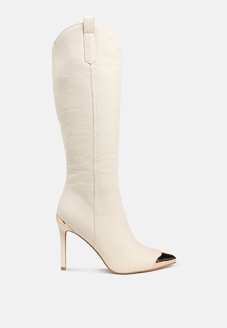 Ridda Metallic Cap Toe Denim Boots-0