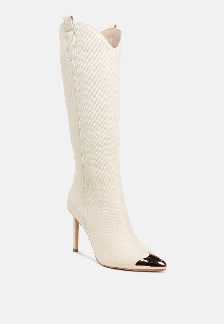 Ridda Metallic Cap Toe Denim Boots-1