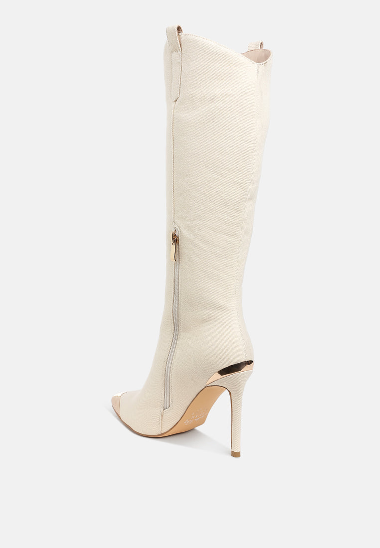 Ridda Metallic Cap Toe Denim Boots-2