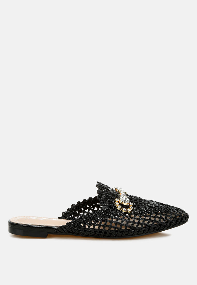 Roboma Metallic Woven Diamante Mules-7