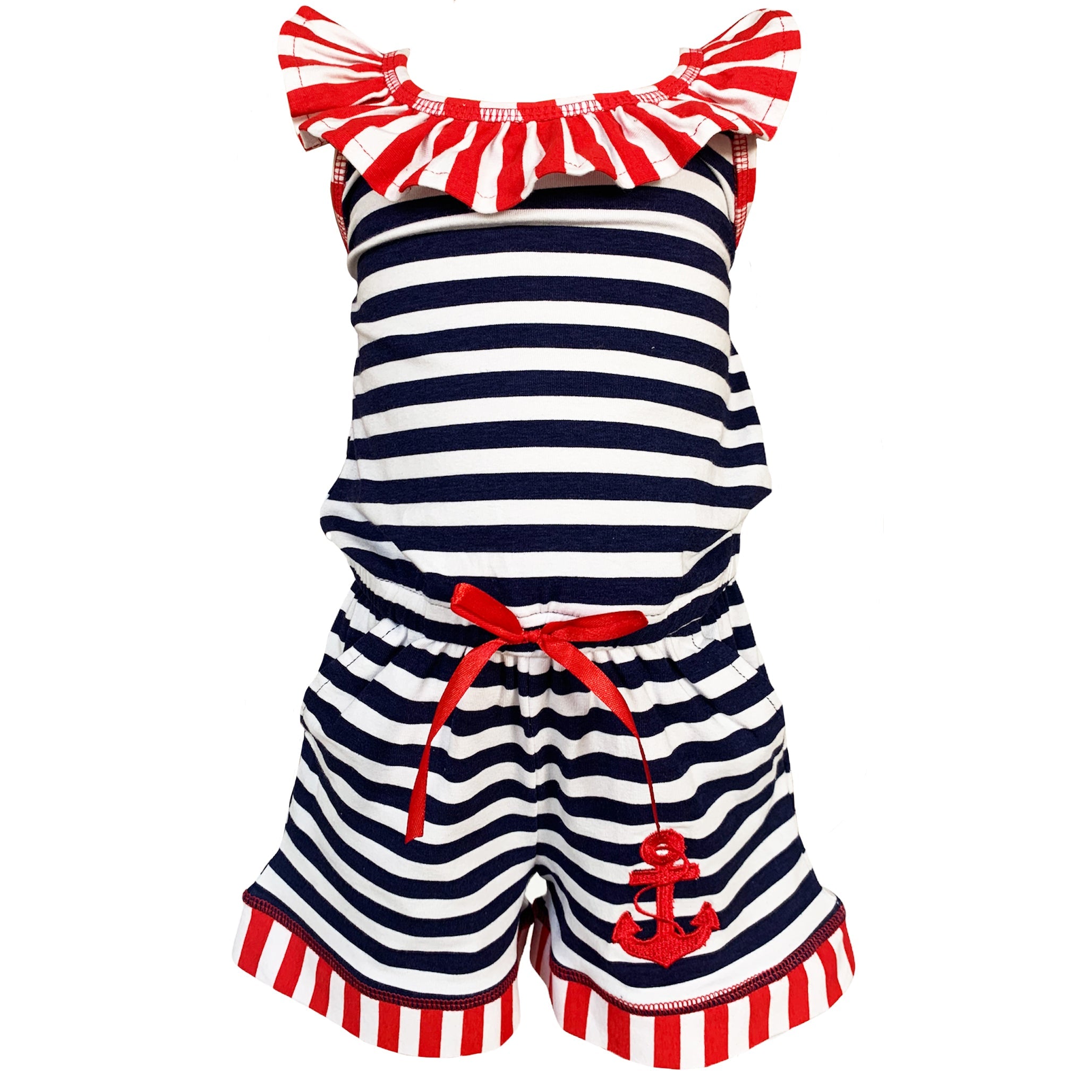 AnnLoren Girls Anchors Away Nautical Jumpsuit Summer Romper-4
