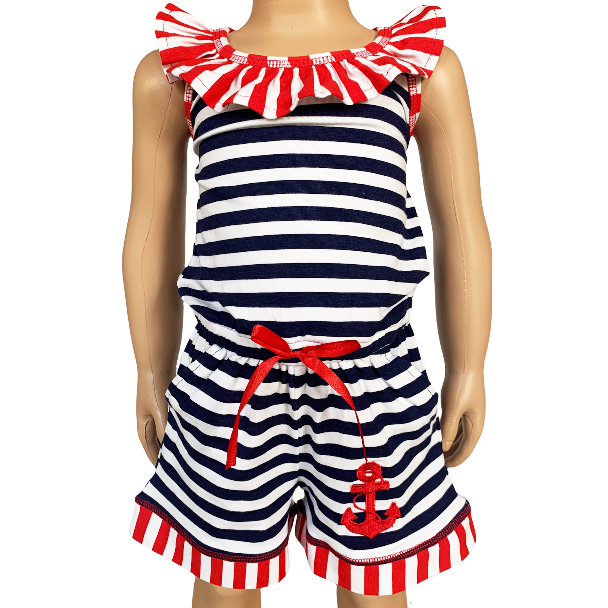 AnnLoren Girls Anchors Away Nautical Jumpsuit Summer Romper-0