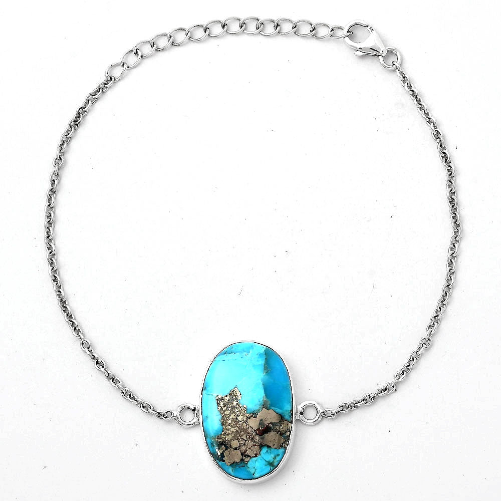Natural Kingman Turquoise With Pyrite Bracelet B-1023 SDB2826-0