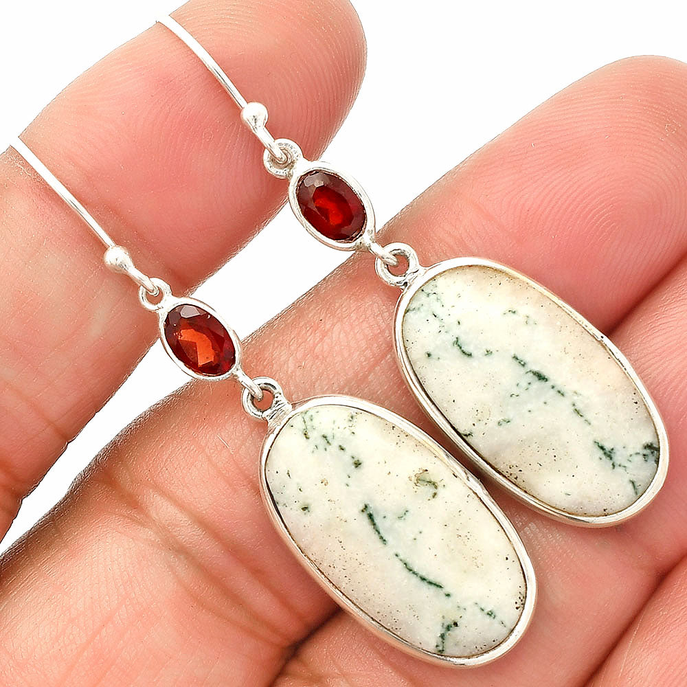 Tree Weed Moss Agate & Garnet Earrings E-1002 SDE83262-0
