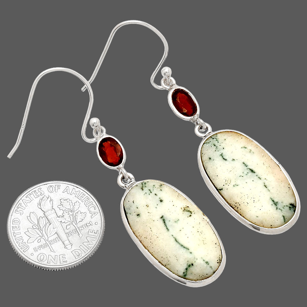 Tree Weed Moss Agate & Garnet Earrings E-1002 SDE83262-2
