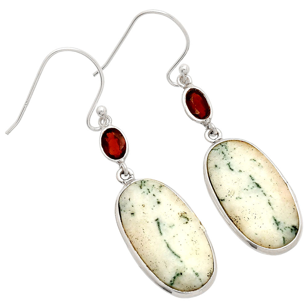 Tree Weed Moss Agate & Garnet Earrings E-1002 SDE83262-1