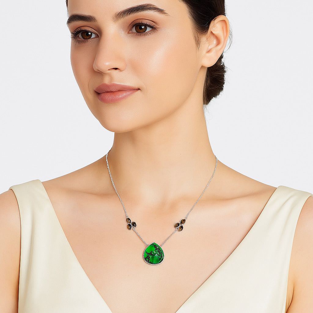 Green Matrix Turquoise & Smoky Quartz Necklace N-1002 SDN1336-0